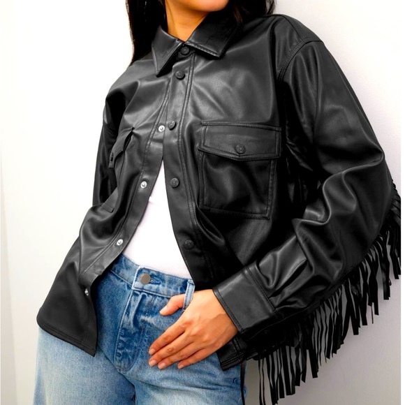 House of Sunny Jackets & Blazers - House of Sunny Black Fringe Leather Jacket